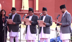 नवनियुक्त चार मन्त्रीहरूको शपथ ग्रहण, डा. मिश्राको नियुक्ति रोकियो