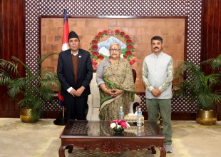 प्रधानमन्त्री कार्की र राष्ट्रियसभाका अध्यक्ष दाहालबीच शिष्टाचार भेट