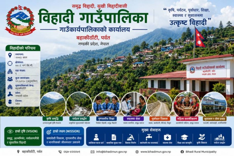  विहादी गाउँपालिका : पहाडको काखमा बदलिँदो विकास, सम्भावनाको खोजी र समृद्धिको यात्रा